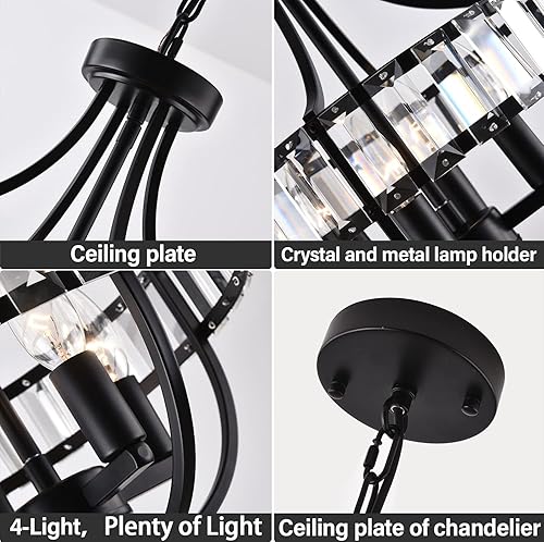 Miniatura 5 de PAPAYA Lámpara de araña de cristal para casa de campo, color negro, rústico, empotrada, para comedor, cocina, vestíbulo, pasillo, entrada,