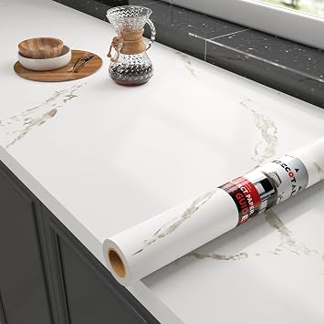 Decotalk 30"x120" Countertop Contact Paper Marble Contact Paper White Vinyl Wrap for Countertops Matte Marble Vinyl Wrap Peel and Stick White Wallpaper Peel and Stick Waterproof Counter Cover