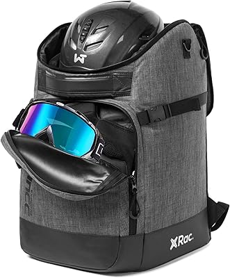 RAVOINCC Ski Boot Bag Snowboard Boots Backpack Skiing and Snowboarding 50L Travel Luggage with Waterproof Exterior Stores Gear for Helmet,Gloves,Goggles & Accessories for Men Women Gray