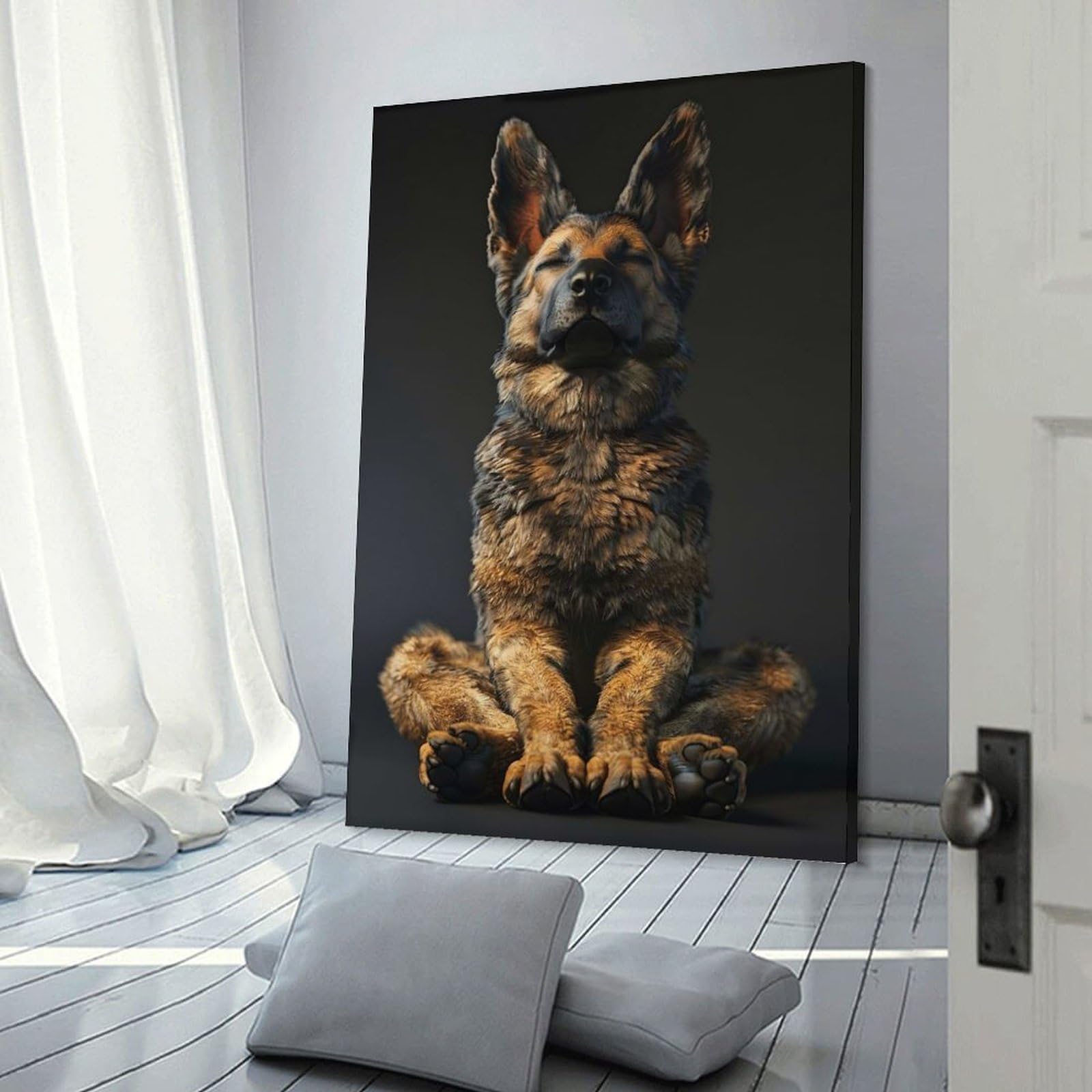 Junmoney Wall Picture Print German Shepherd Yoga Relax, 20x30inch(50x75cm), for Entrance Walls, Hall Decor Or Foyers, A Neat Decor Update for Hallways