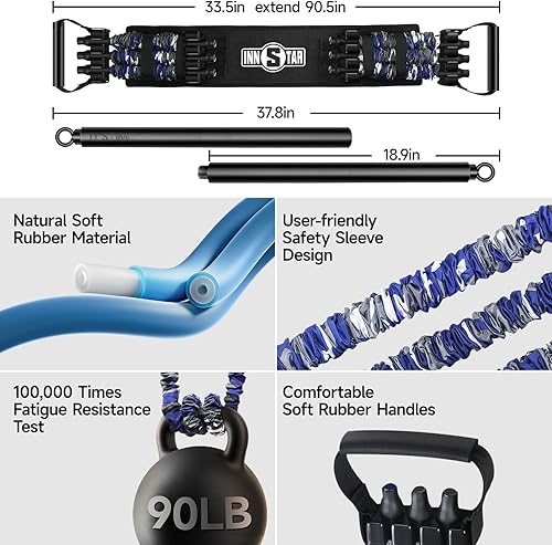 Miniatura 7 de INNSTAR Portable Bench Press, Adjustable Push Up Resistance Bands, Chest Builder Workout Equipment, Arm Expander Resistance Training for Home