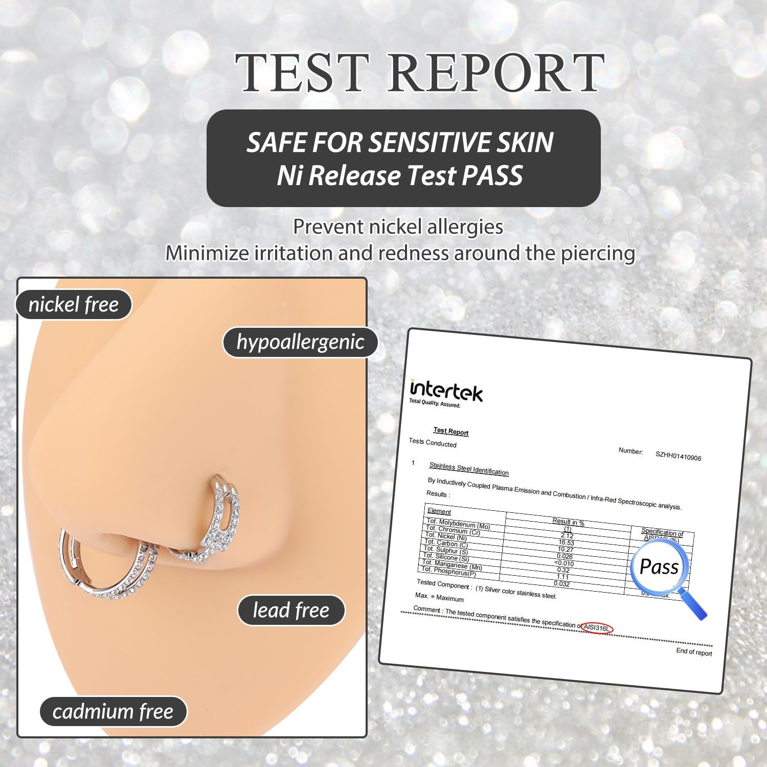 GAGABODY Seamless Nose Hoop Conch Piercing Jewelry Surgical Steel 16 Gauge Earring CZ Cartilage Earrings Hoops Hinged Nose Rings Helix Piercing