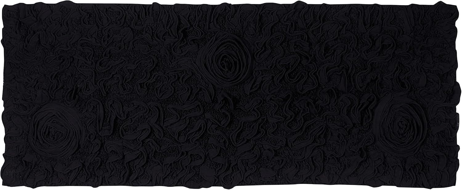 Home Weavers Bell Flower Collection 100% Cotton Tufted Bath Rugs, Extra Soft and Absorbent Bath Rugs, Non-Slip Bath Mats, Machine Washable, Bath Mats for Bathroom Floor and Tub, 21"x54" Runner, Black