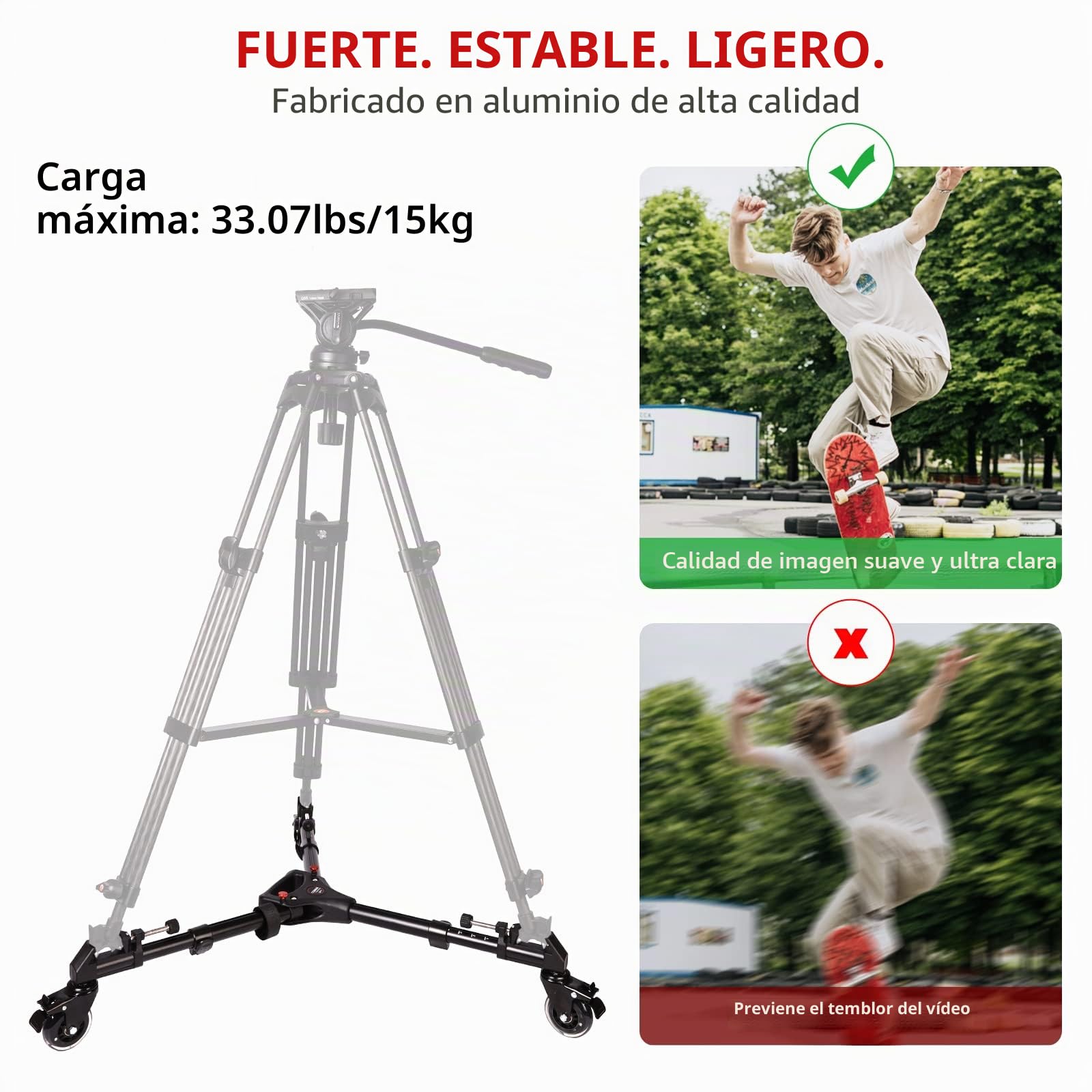 COMAN Trípode Profesional Dolly - Resistente con Soporte de Pierna Ajustable con Ruedas de Bloqueo y Funda de Transporte Compatible con la mayoría de trípodes cámaras de videocámara