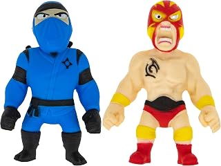 Monster Flex Stretchy Toys for Boys and Girls - Set of 2 Spooky Stretch Monsters - Stretch Guy for Kids Birthday Gift, Party Favors, Sensory Fidget Stress Relief (Blue Ninja-Wrestler)