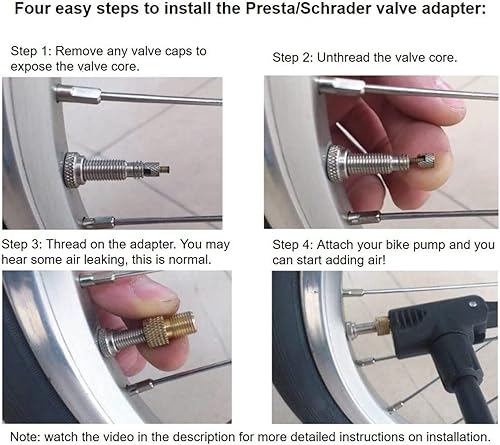 Miniatura 3 de Presta to Schrader - Adaptador de válvula para bicicleta, neumático de válvula Presta inflado con compresor de aire o bomba de bicicleta regular, 6