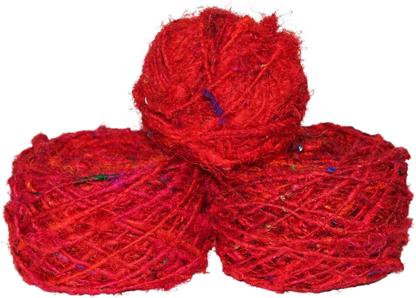 Recycled Sari Silk Super - Bulky Yarn - Red 85 Yards, 100 Grams, 1 Gum Ball