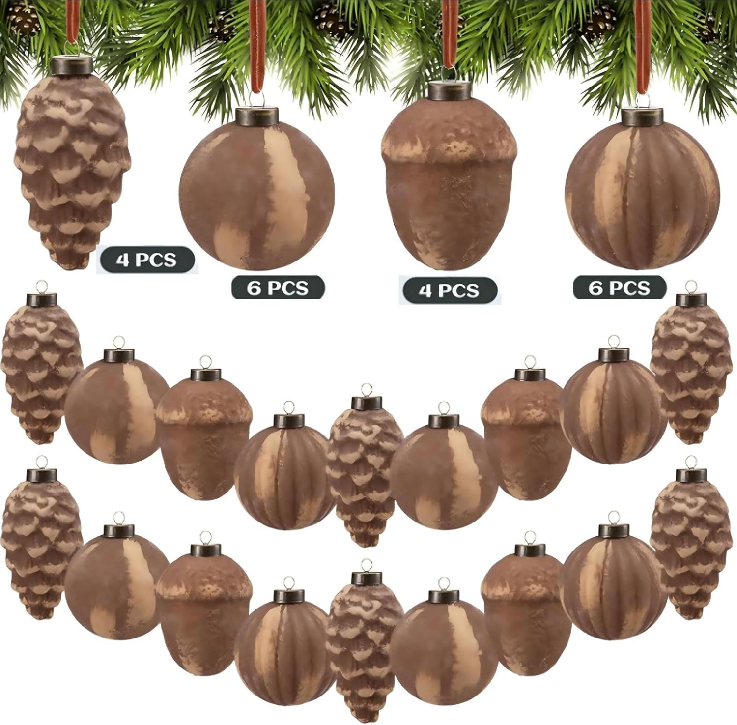 20 Pcs Vintage Christmas Ball Ornaments Neutral Textured Christmas Tree Hanging Decorations with Loop Antique Rustic Distressed Ornaments Decor for Home Farmhouse Xmas Party(Brown) - Image 3