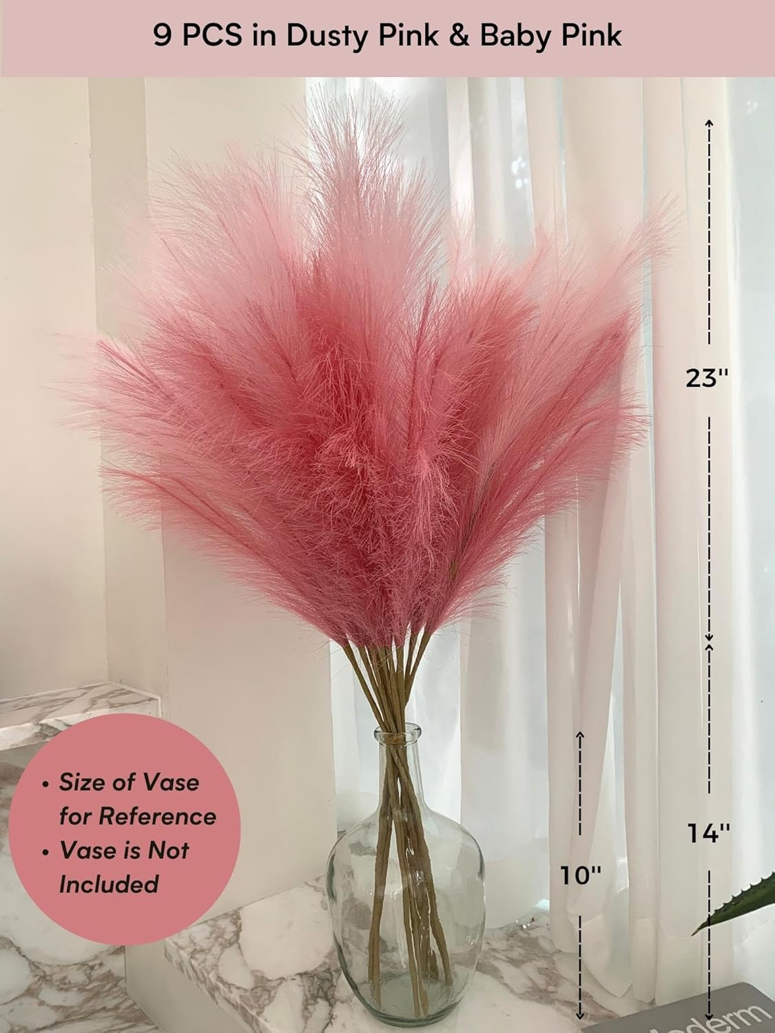 Faux Pampas Grass, 9 PCS 37''/3.1FT Tall Fluffy Fake Pompas Floral, Large Artificial Pompous Grass Branches for Floor Vase Fillers, Boho Farmhouse Room Wedding Decor