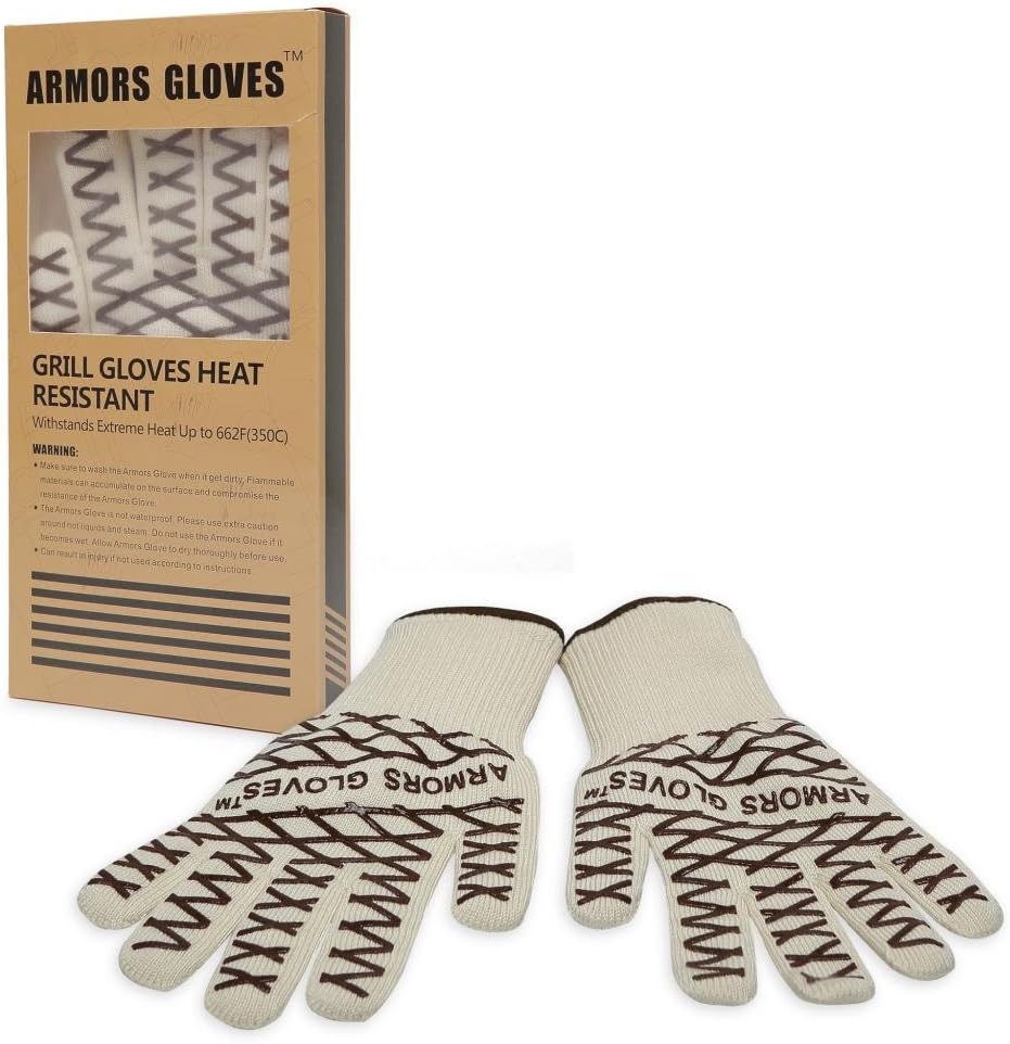 (Single Glove) - Grill Gloves with Extra-long Cuff - Cotton Lining Provides Super Comfort for BBQ - Five Fingers Heatproof Oven Gloves - Use As Oven Mitt, Pot Holders, Baking, Fireplace, Cooking Gloves.