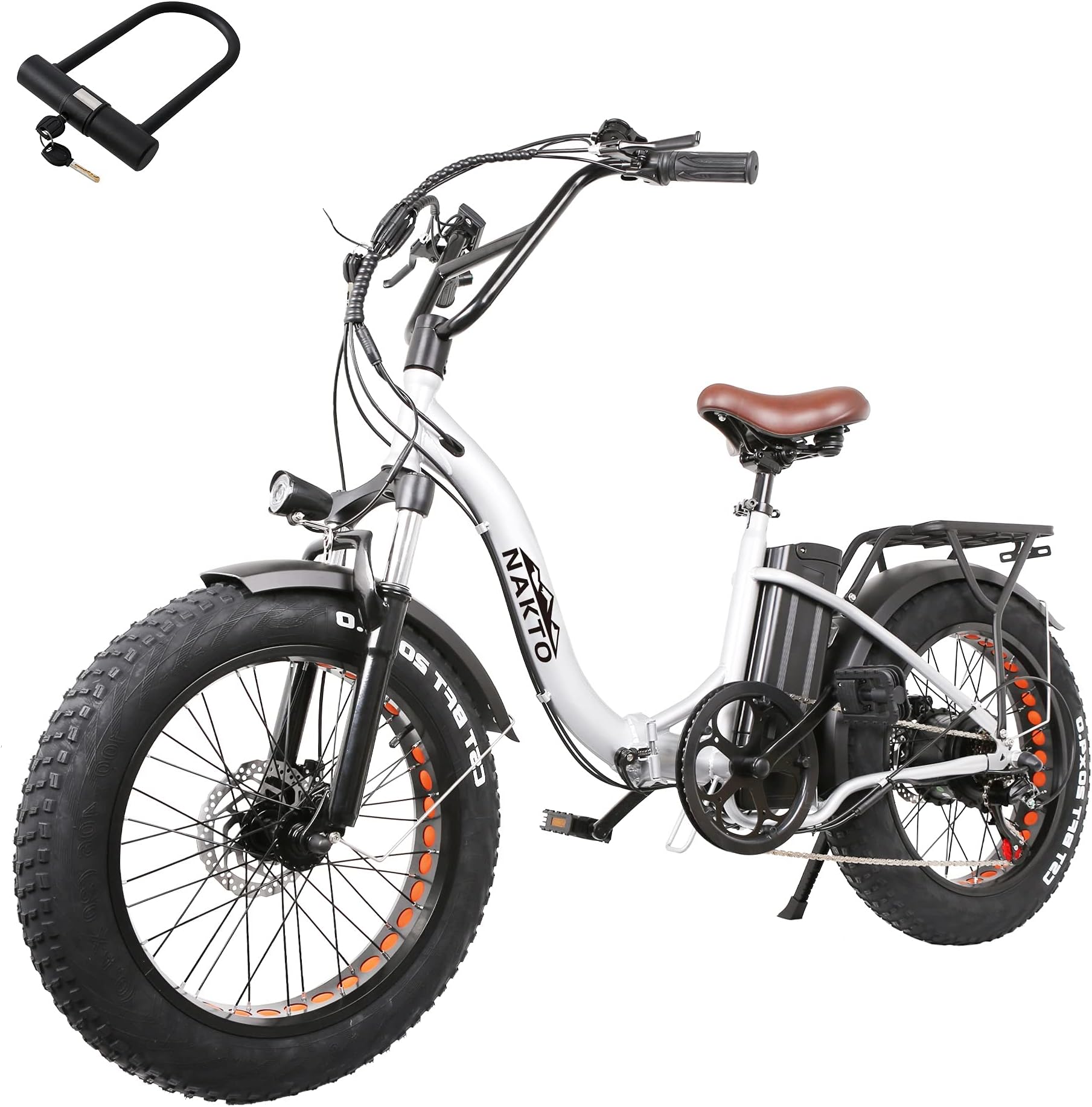 NAKTOElectric Bikes for Adults, Foldable Ebike 20" x 4.0 Fat Tire Electric Bicycle with 350/500W Motor,35MPH, 48V 10/12AH Removable Battery, Shimano 6-Speed and Dual Shock Absorber with Free Lock