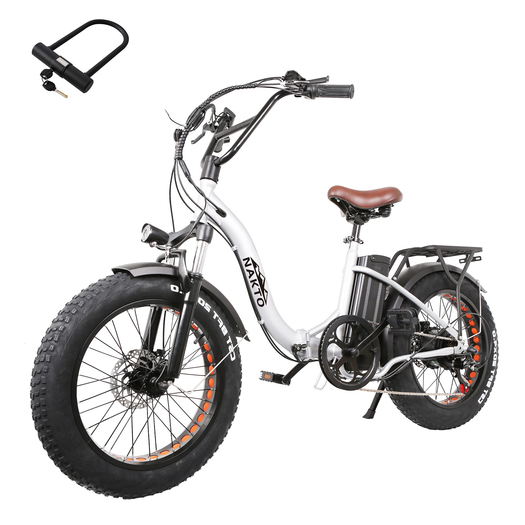 NAKTOElectric Bikes for Adults, Foldable Ebike 20" x 4.0 Fat Tire Electric Bicycle with 350/500W Motor,35MPH, 48V 10/12AH Removable Battery, Shimano 6-Speed and Dual Shock Absorber with Free Lock