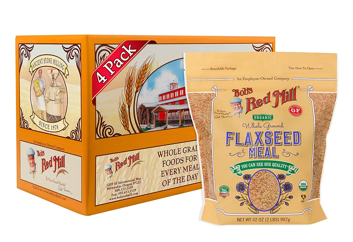 Bob's Red Mill Organic Flaxseed Meal, 32oz (Pack of 4) - Non GMO, Vegan, Paleo Friendly, Keto Friendly, Kosher