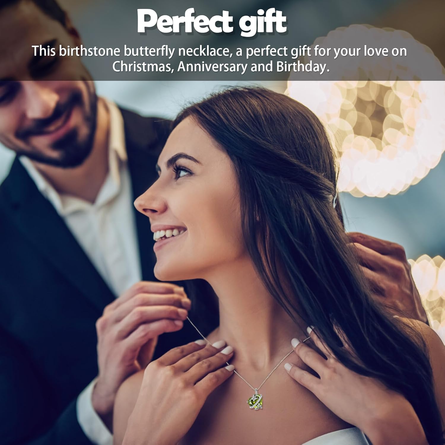 Butterfly Necklaces 925 Sterling Silver Love Heart Pendant Necklace with 13MM Birthstone, Christmas Birthday Jewelry for Women Mom Grandma Wife - Image 4