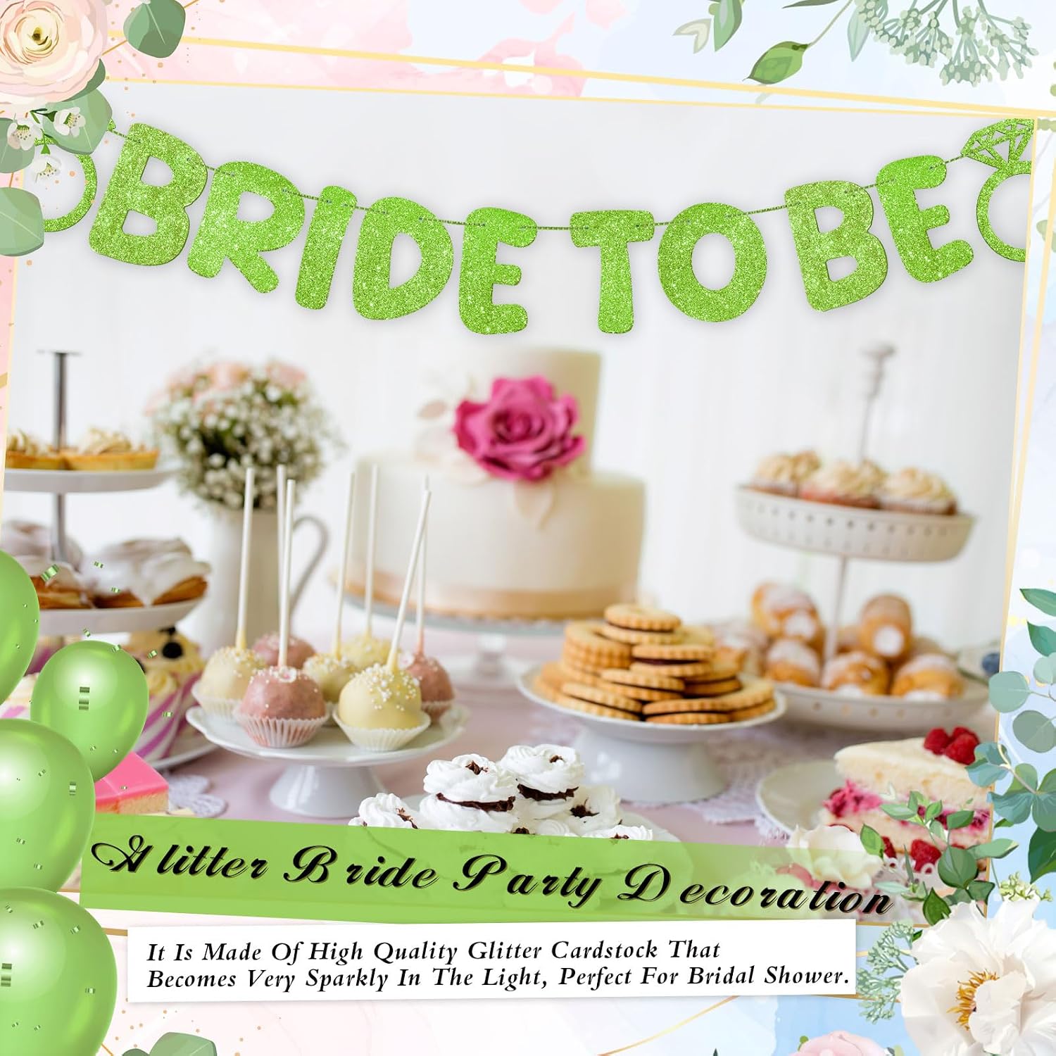 Breling Pre Strung Bride to Be Glitter Banner Bridal Shower Decorations Bride to Be Sign Bachelorette Party Banner Bridal Shower Garland for Engagement Wedding Party Decorations(Green)