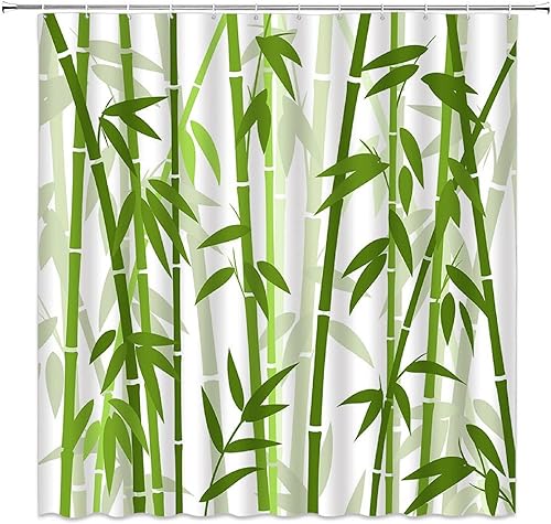 Cortina de ducha de bambú verde, árbol del bosque japonés, arte rústico, naturaleza silvestre, planta escénica, acuarela, tela de spa fresca, juego