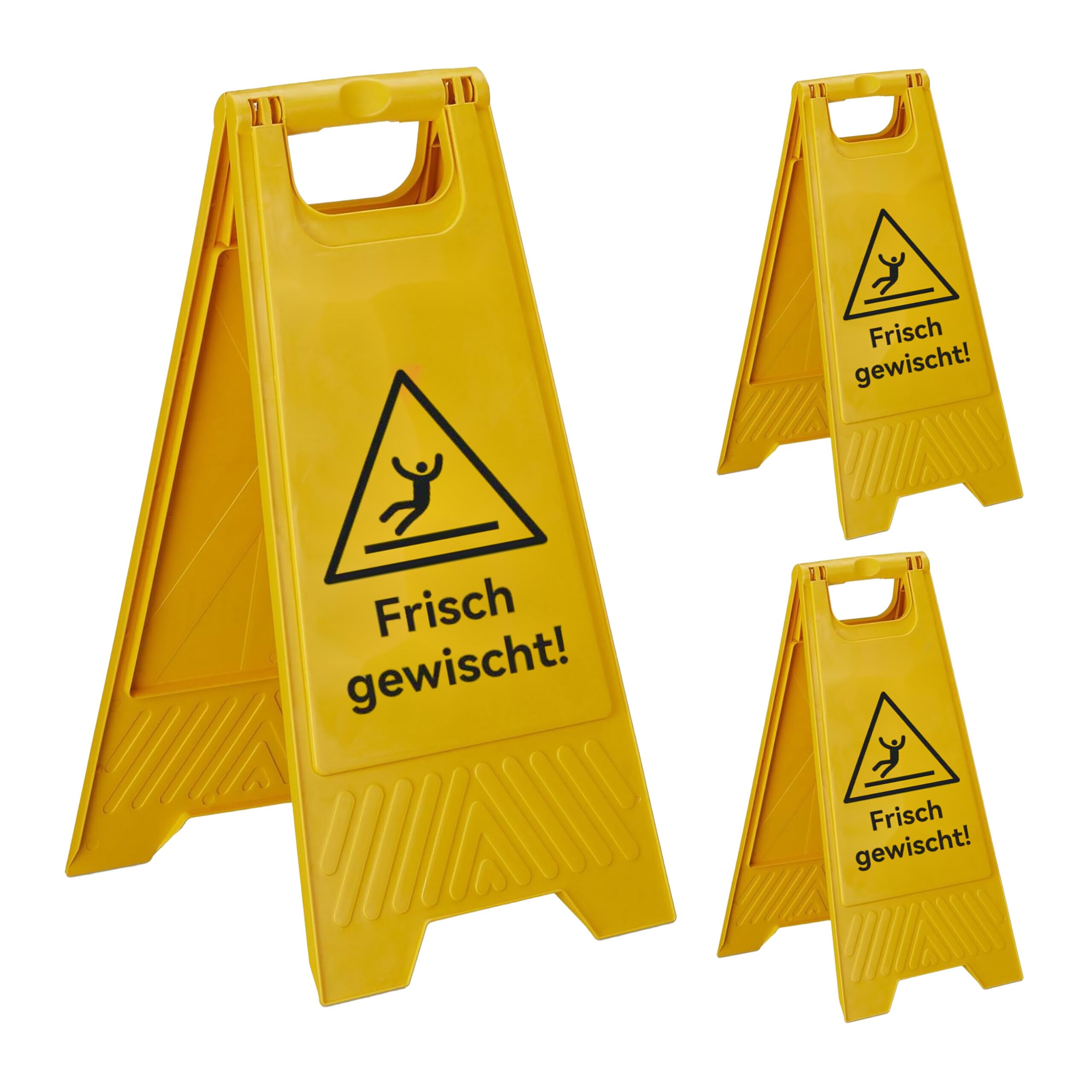 Relaxdays señal Plegable Frisch Gewischt Set de 3, Doble Cara, plástico, Suelo resbaladizo, Amarillo 59x29x23 cm