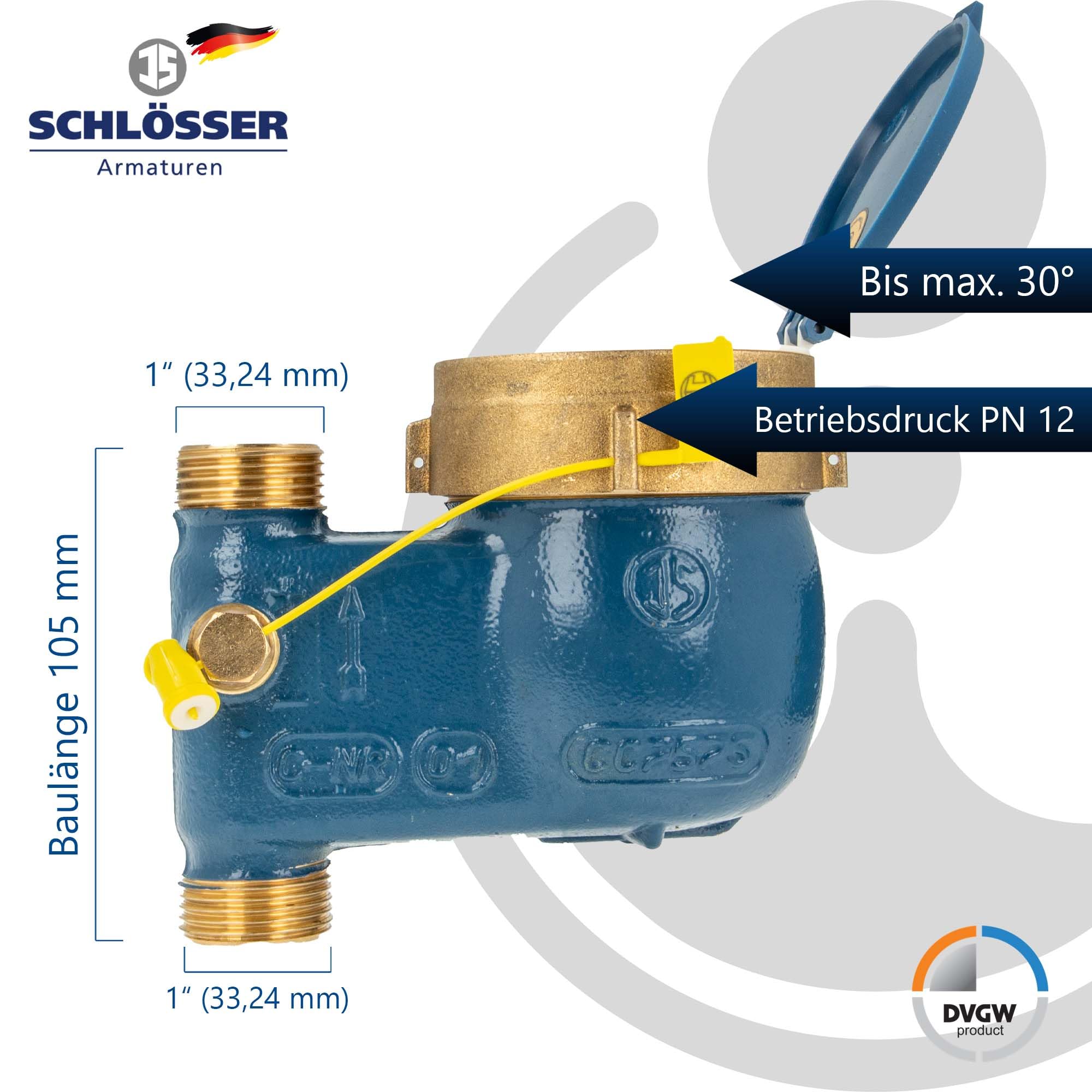 JS wodomierz domowy MNRS 3/4 cala DN 20 Q3=4, R80, długość montażowa 105 mm