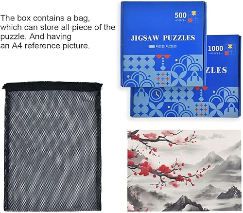 Miniatura 7 de Cherry Blossoms Mountain Jigsaw Puzzles 500 Pieces for Adults,Learning Educational Puzzles,Difficult and Challenge Families Toys with Mesh Storage