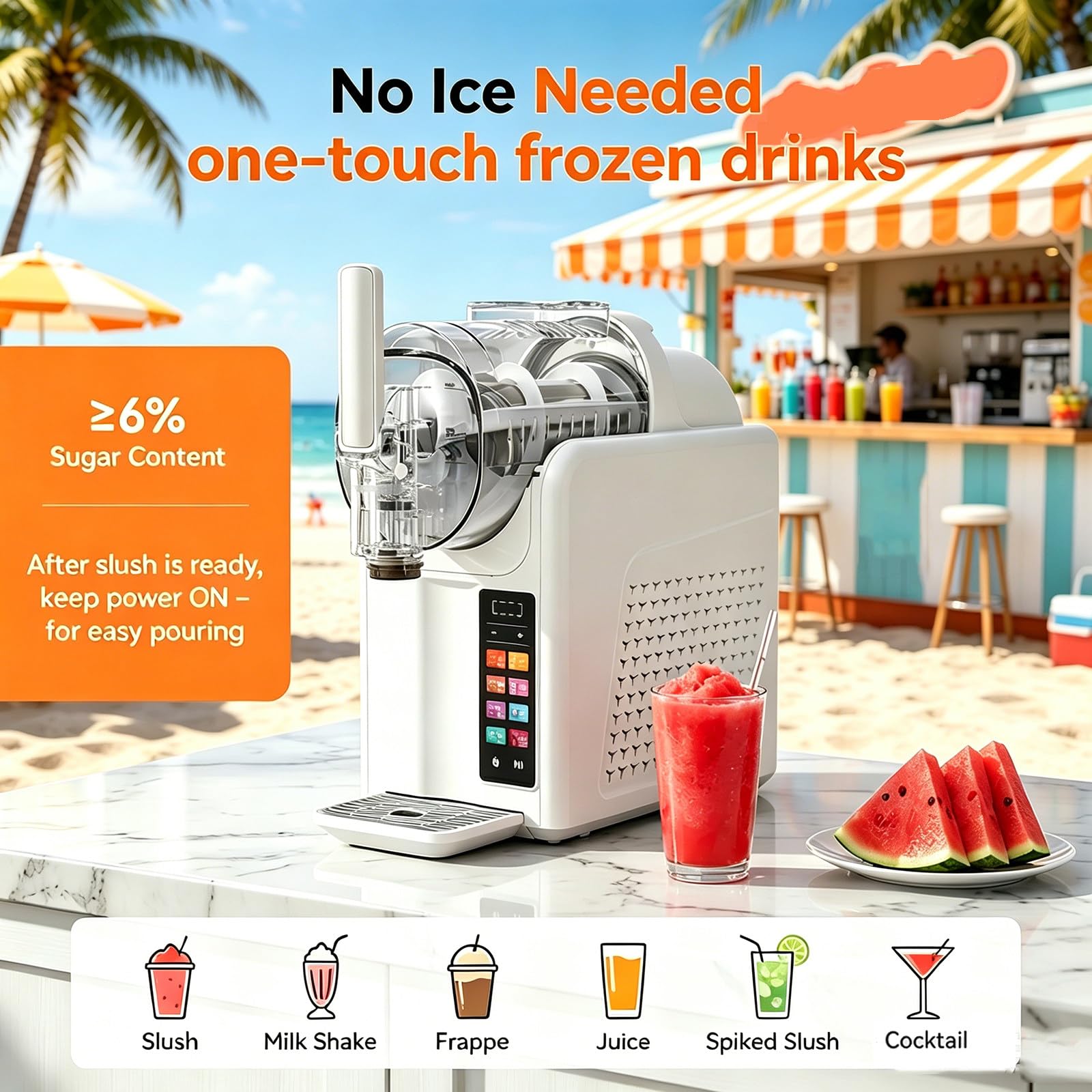 Máquina De Granizados Para El Hogar, Para Helado Suave, Sin Hielo, 7 Programas Preestablecidos, Autolimpieza, Congelación Rápida, Para Granizados, Frappés Y Smoothies. Margaritas SingleBowl-Black