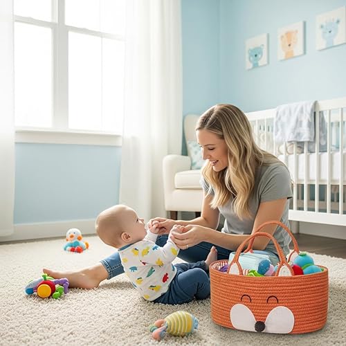 Miniatura 8 de T&T Homewares Organizador de pañales, cesta de pañales de cuerda de algodón, canasta de baby shower, contenedores de almacenamiento para guardería,