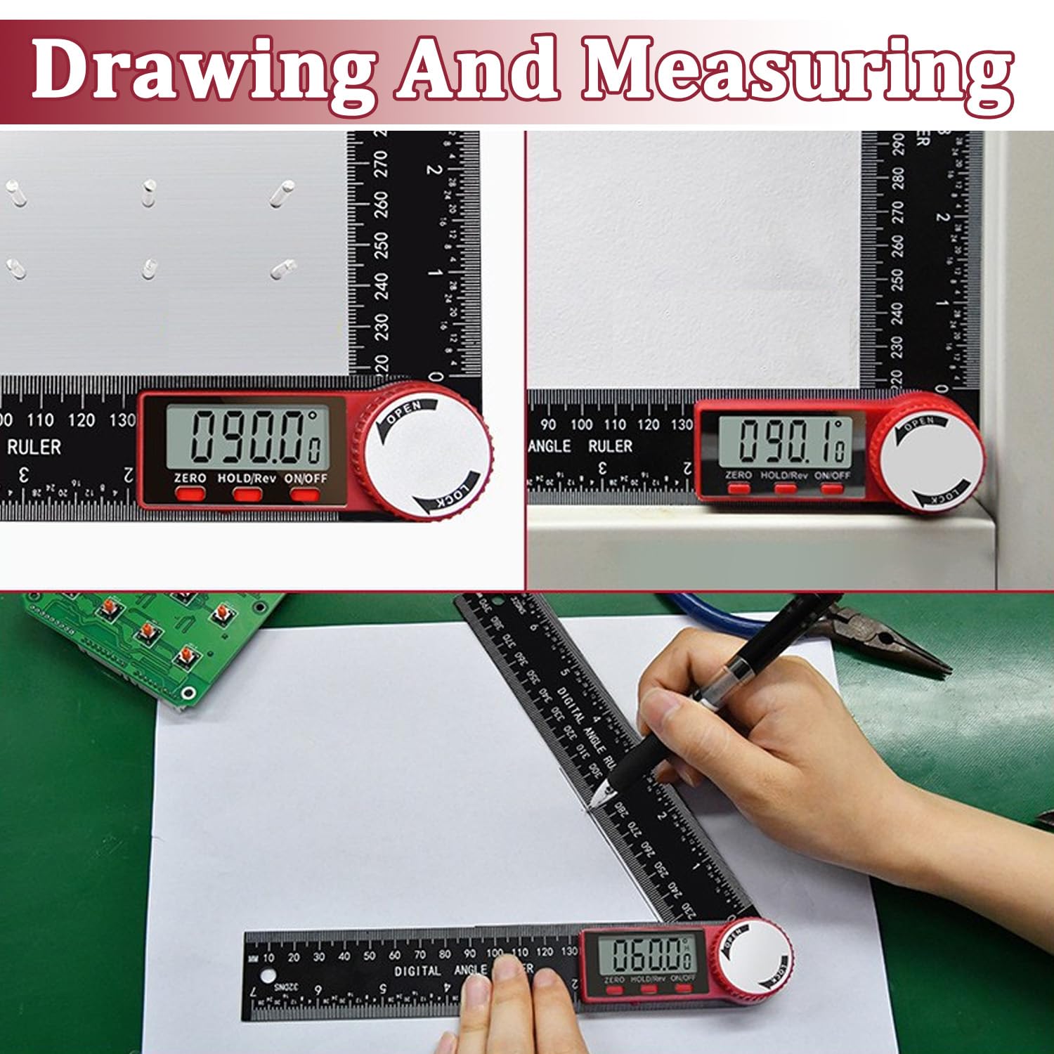 Digital Angle Finder Ruler Protractor, Stainless Steel Digital Angle Finder Tool, 360° Inclinometer Goniometer, Tools & Home Improvement with LCD Display, for Woodworking Construction Repairing — view 7
