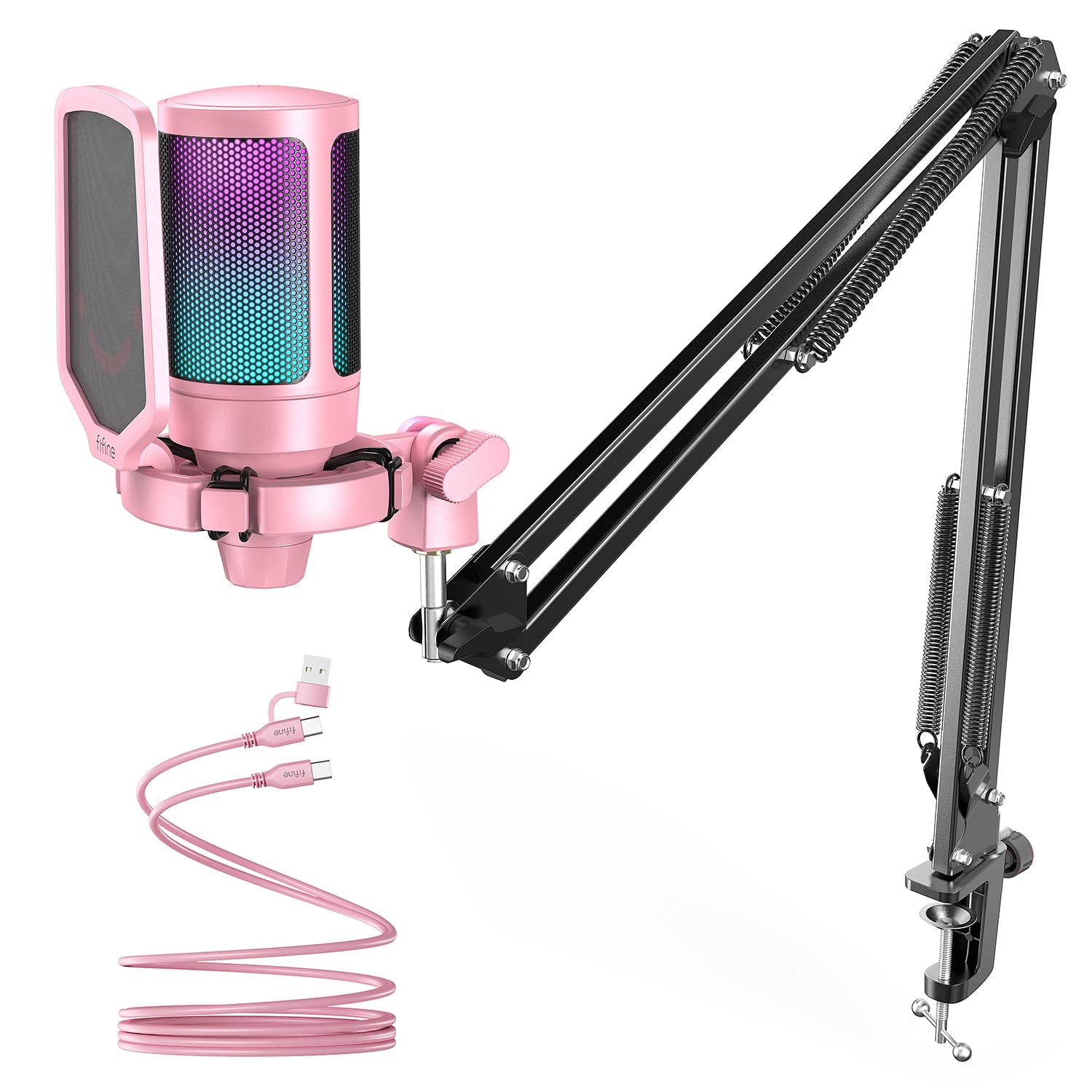 Amazon.co.jp: FIFINE USB コンデンサーマイク RGB光り カーディオイド指向性 プラグ＆プレイ パソコン/プレステマイク  USBケーブル付き ワンタッチミュート YouTube Skype Discord Zoom 録音 ゲーム実況 ボイズチャット ライブ配信 テレワーク  web会議用 PCのWindows ...
