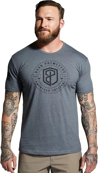 Born Primitive Mens American Original Tee - Cotton-Poly Blend Athletic Fit Training Short Sleeve T-Shirt with Chest Print
