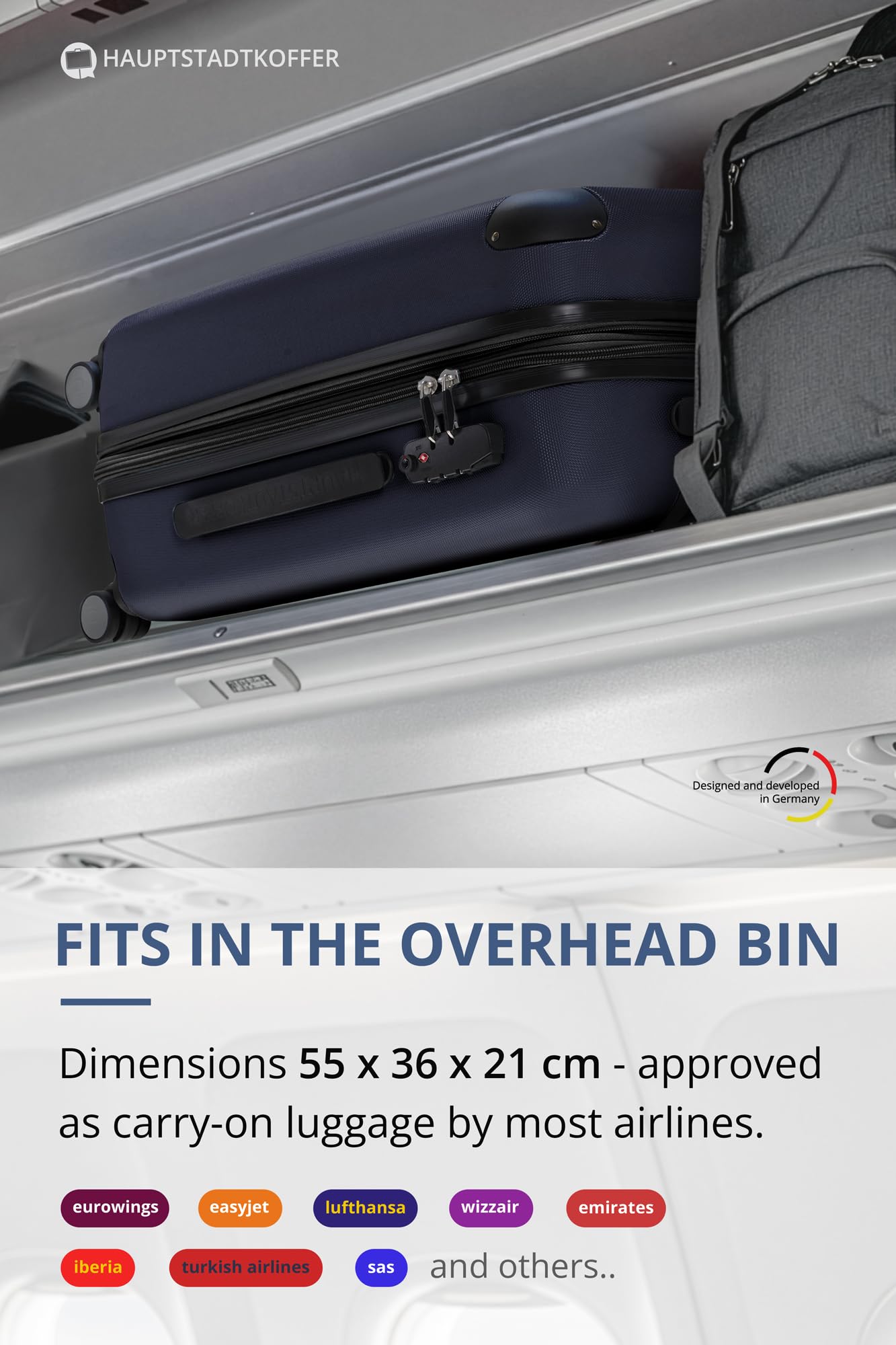 Hauptstadtkoffer Spree – Bagage à Main, 55 × 36 × 21 cm, Serrure TSA, 4 Roues, 42 litres, Valise de Voyage, Valise Rigide, Trolley, Bagage Cabine, Extensible, Bleu foncé - 2