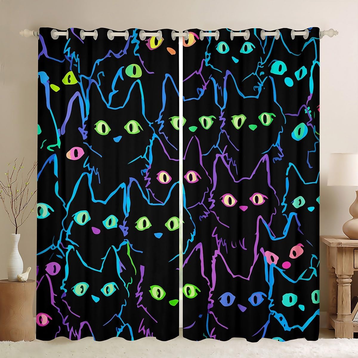 Feelyou Leopard Curtains for Bedroom Living Room Girls Boys Kids (2 Panels, 42 x 84 Inch) Teal Blue Black White Cheetah Blackout Curtains Animal Print Darkening Dreapes Safari Zebra Window Treatments