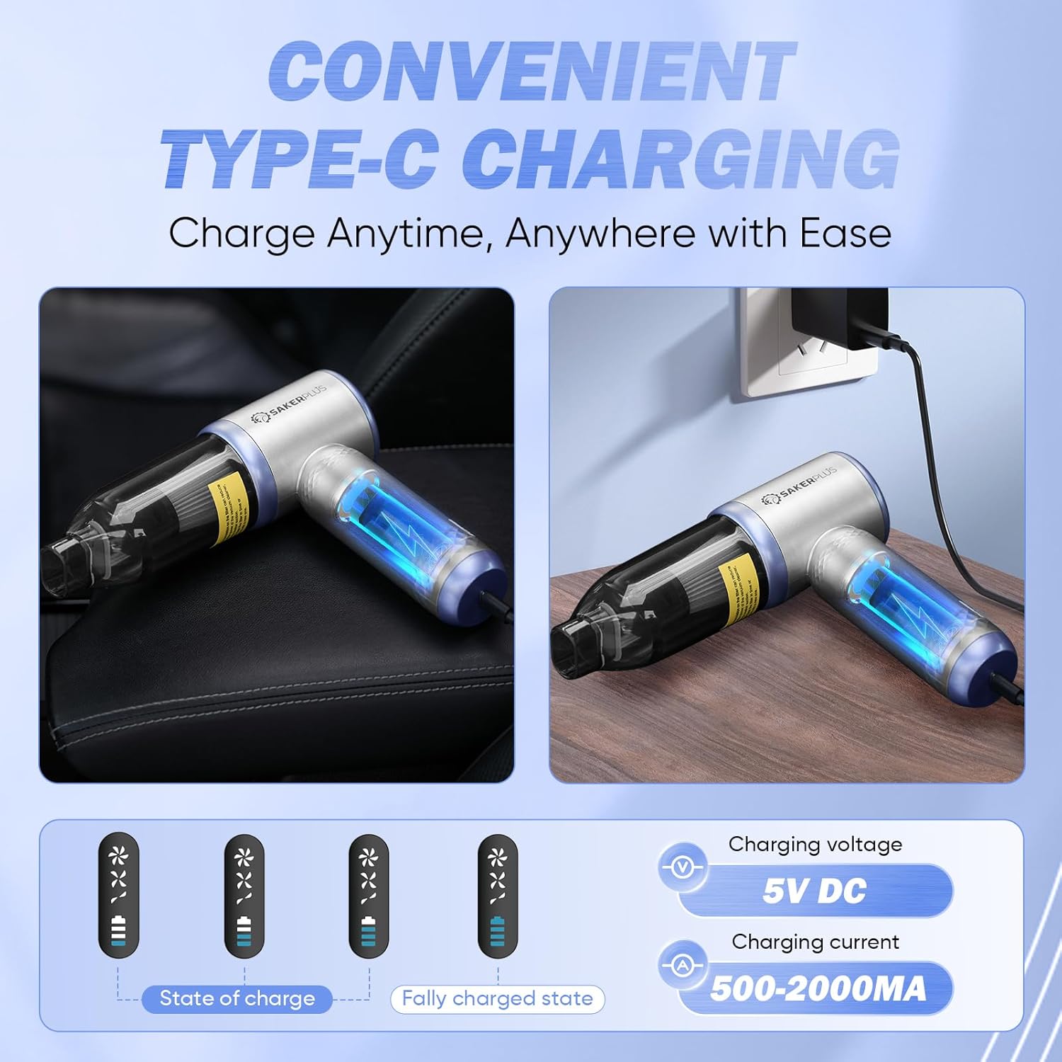 Mini Vacuum Cleaner, 3 in 1 Cordless Handheld Vacuum Cleaners, 18000Pa High Power Car Vacuum Cleaner with Brushless Motor,Adjustable Car Vaccum Portable Cordless for Cars,Desktop-Blue - Image 7