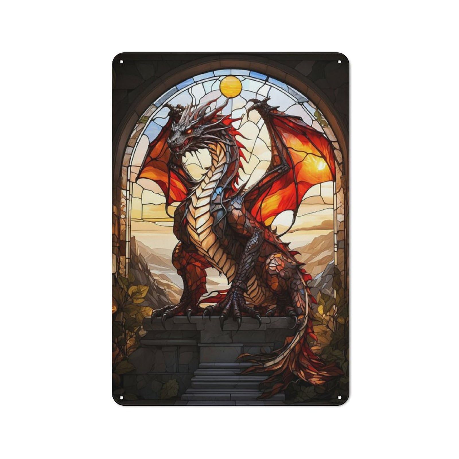 Junmoney Glowing Dragon Stain Rustic Metal Sign 30X20cm Featuring For Hallway Wall, For Collectors Decorating Hallways And Entrance Areas