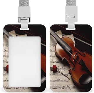 Sliding Violin Sheet Music Id Badge Holder with Breakaway Lanyard | Vertical Name Tag, Clear Front Window, Push Slide, Card Protector, Gift for Nurse Doctor Teacher Work Office Staff Supplies