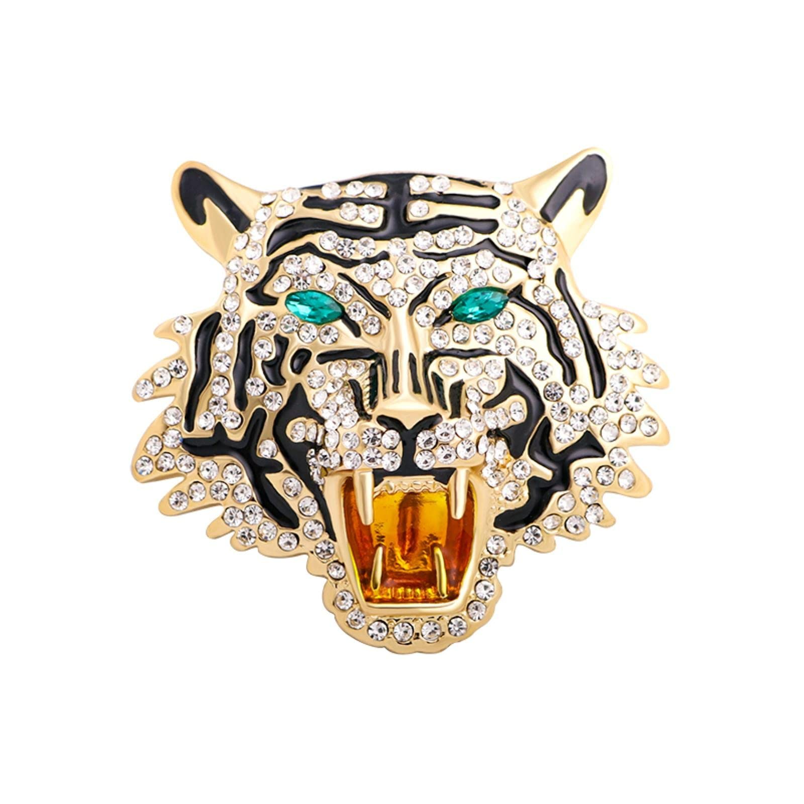 Lucky Angel Women's Rhinestone Roaring Tiger Brooches Men Big Tiger Head Party Casual Brooch Pins Gifts