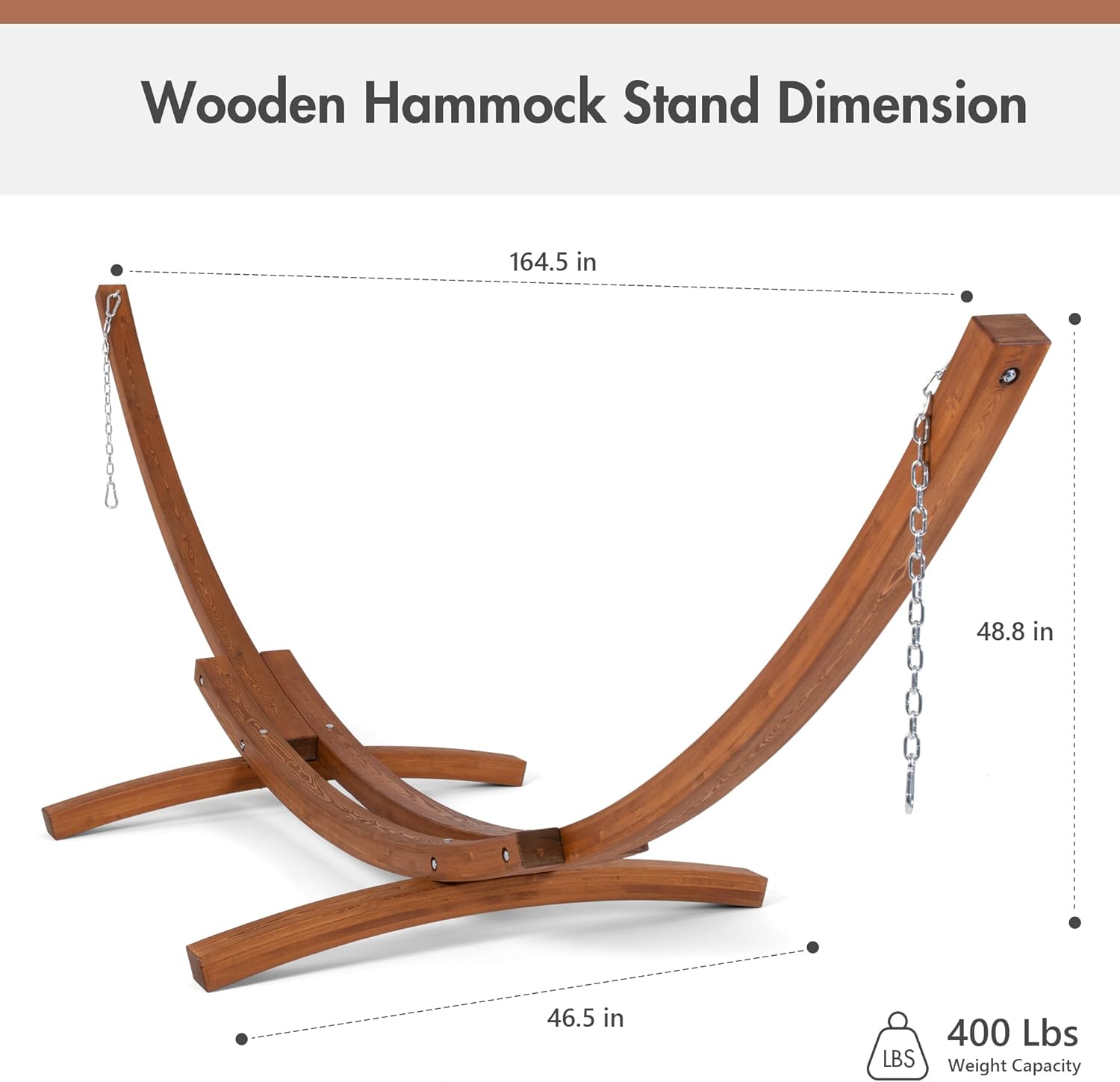 ANOW 13.7FT Curved Wood Hammock Stand Only, Heavy Duty Larch Wood Hammock Arc Stand with 2 Chains and 4 Carabiners, 400 LBS Weight Capacity : Patio, Lawn & Garden