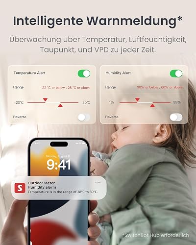 SwitchBot IP65 Hygromètre Thermomètre Intérieur Extérieur, Portée Bluetooth de 120m, Capteur d'Humidité/Dewpoint/VPD/Absolu, Stockage de Données Gratuit à Exporter, 2 Ans de Durée de vie des Piles - 5