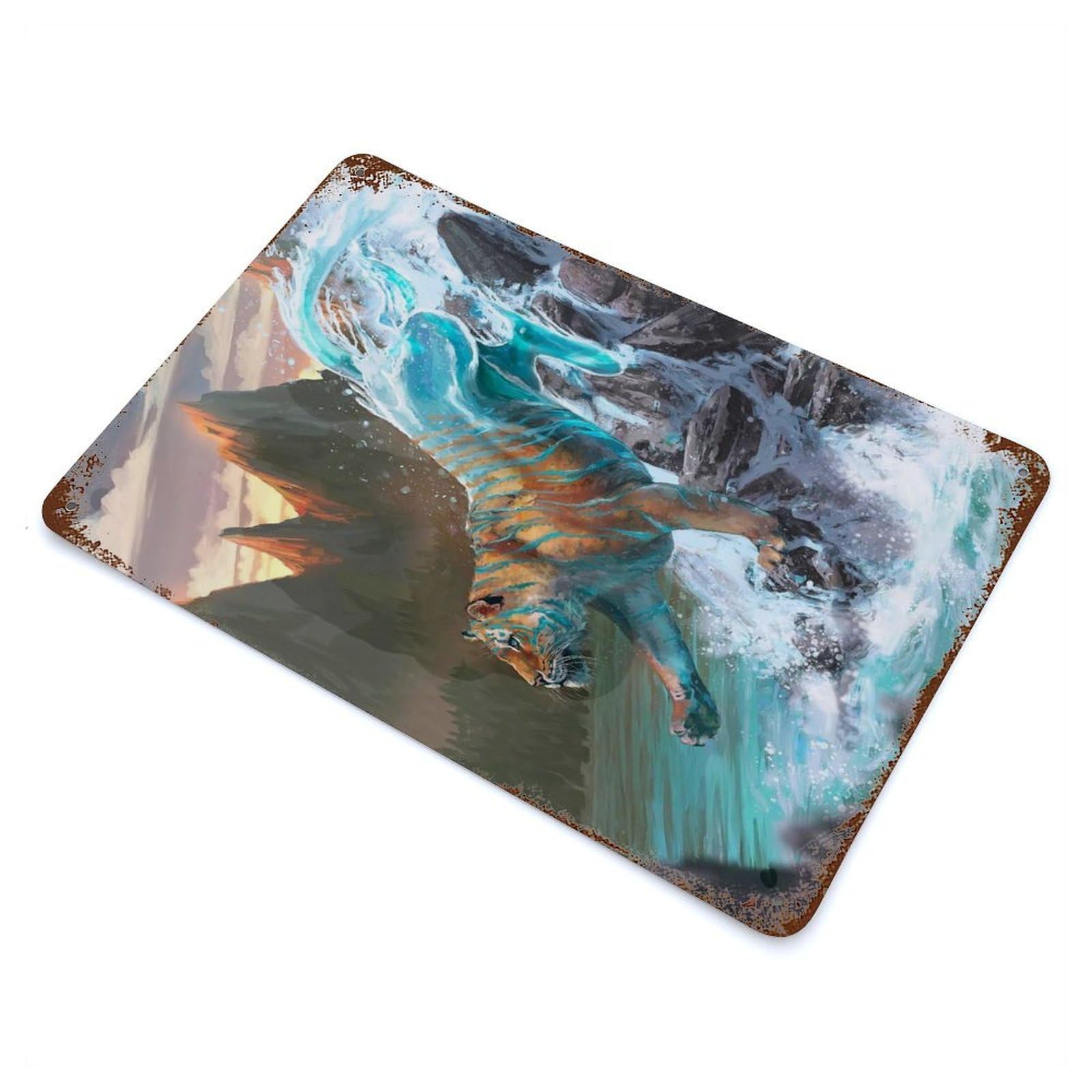Water Tiger 11.8"x7.9" Aged Metal Wall Plaque, Novelty Wall Decor for Shed, Workshop And Garage Wall Decor