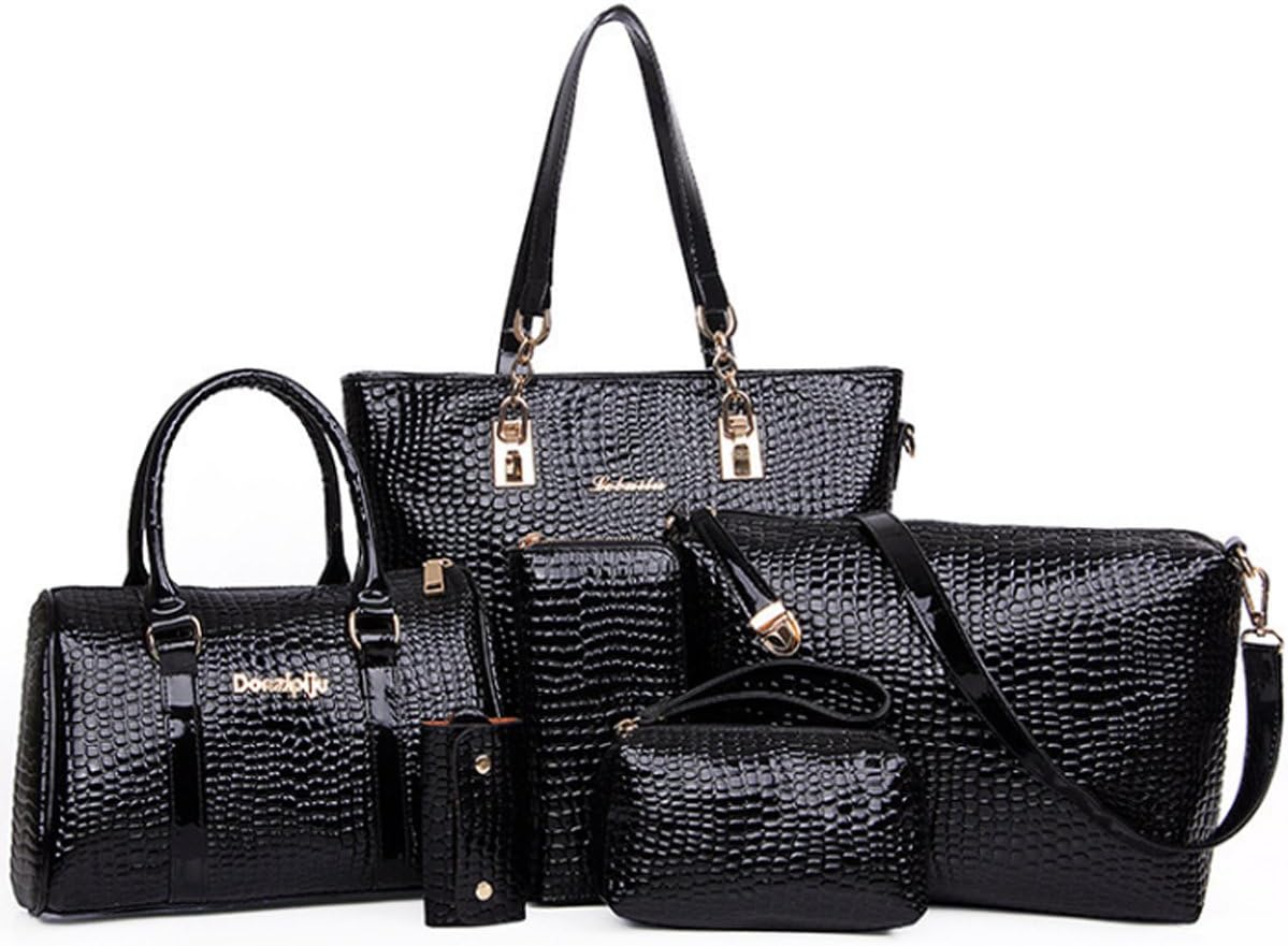 Womens 6 Pcs Handbag Set Clutch Top Handle Totes Satchels Crossbody Bag Wallet