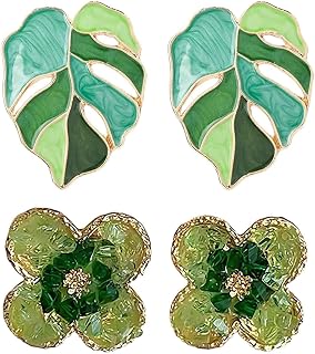 2 Pairs Green Earrings for Women, Stylish Stud Earrings Set, Pearl Studs Earrings for Women, Fashion Jewelry for Party, Gi... Price In India