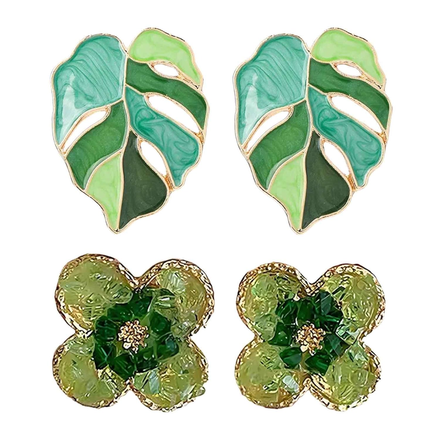 2 Pairs Green Earrings for Women, Stylish Stud Earrings Set, Pearl Studs Earrings for Women, Fashion Jewelry for Party, Gi... - Review, Price and Buying Guide