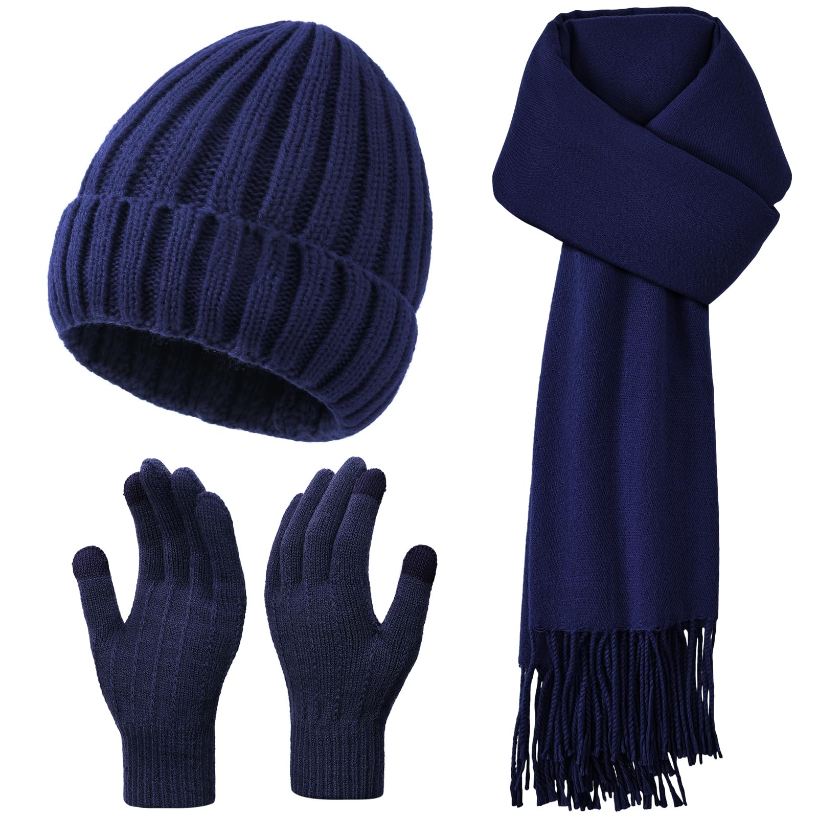 Winter Hat Beanie Long Scarf Touchscreen Gloves Set, 3Pcs Soft Thick Fleece Lined Gloves Skull Cap Scarf Set for Women Men-image-22