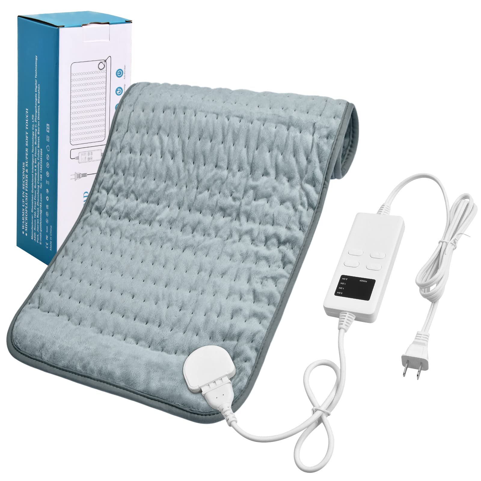 Jsdoin Cuscino Riscaldante Elettrico 60x30cm - 10 Livelli Di Calore, Timer 120 Min, Lavabile Per Schiena E Spalle