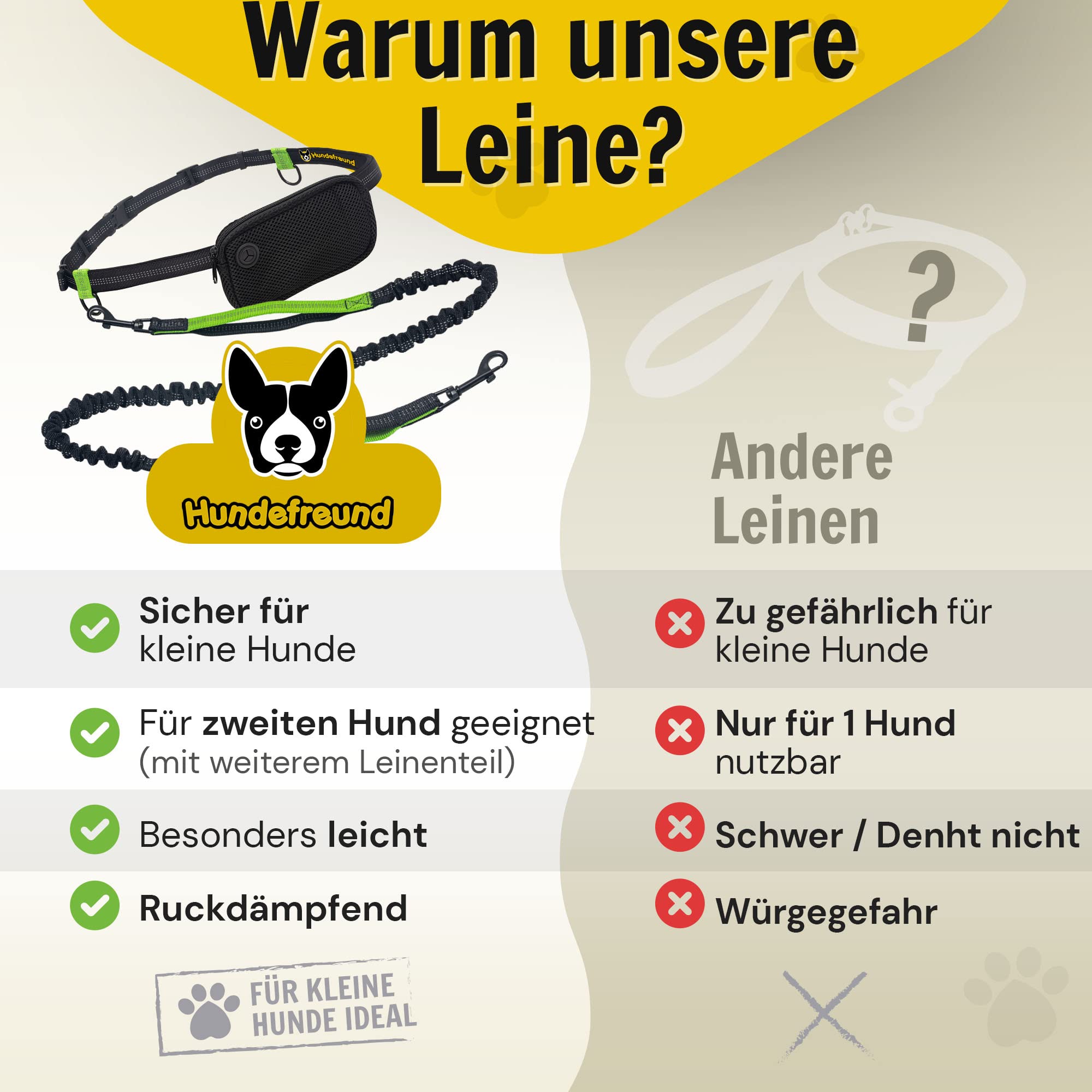 Hundefreund Joggingleine für kleine Hunde bis 15 kg – Laufleine mit Bauchgurt & Tasche – leichte reflektierende Hundeleine, dehnbar 110–160 cm – Freihandleine zum Joggen & Wandern