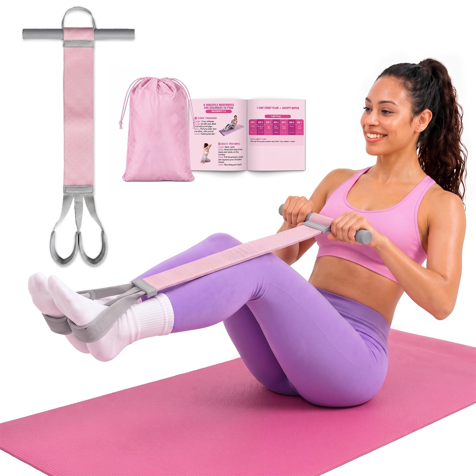 Daximo Multifunction Pedal Resistance Band with Handle, Break-Resistant High-Resilience Fabric Foot Pedal Resistance Band, Waist & Abs Full-Body Workout Band for Moms, Beginners & Home Fitness-image-13