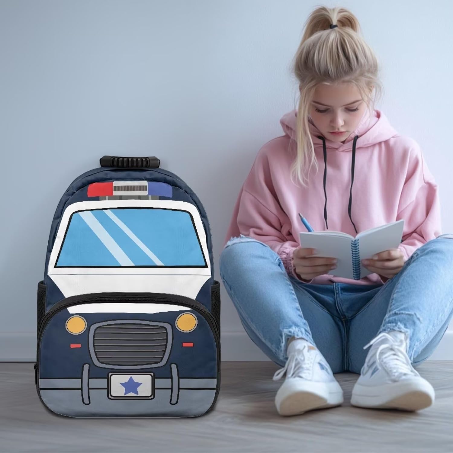 Police Car Backpack for School Kids Boys 8-9 17 Inch Cool Style Boys Bookbag with Compartments Large Capacity School Bags for Elementary Preschool