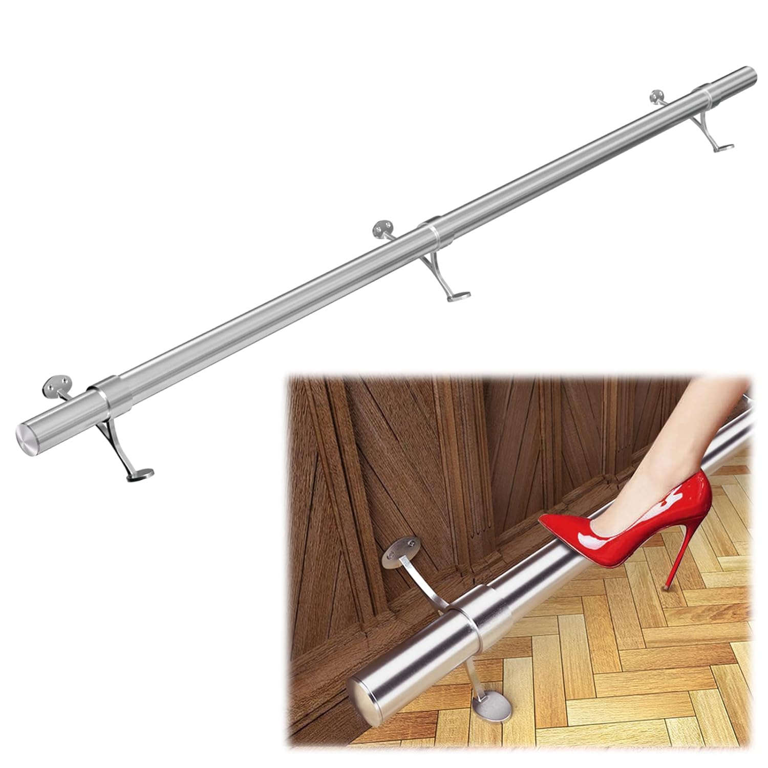 Muzata 6ft Bar Foot Rail Kit Undercounter Mount Hardware and Tubing Complete Kit 2'' OD Stainless Steel Brushed Finish, for Indoor and Outdoor HF20 SL4