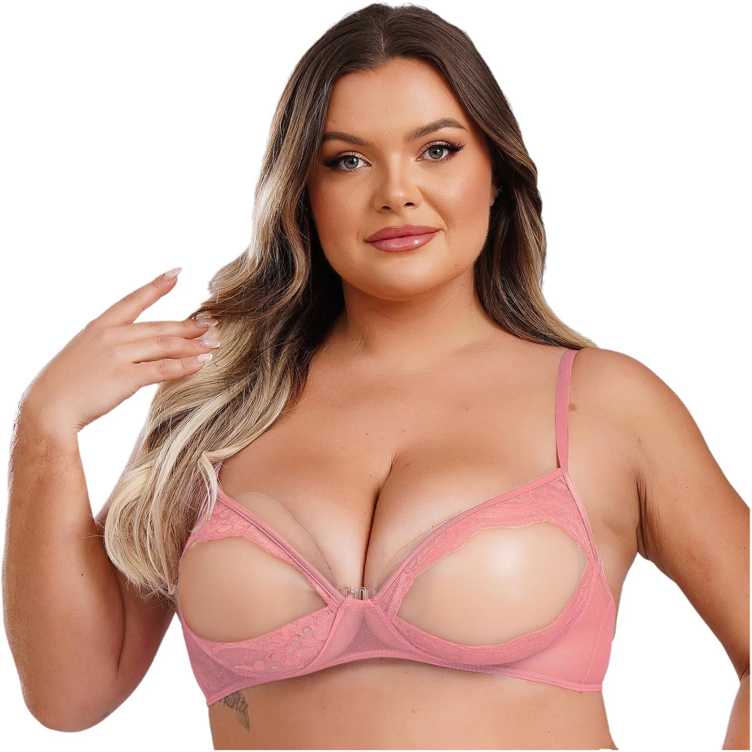 Women's Sexy Sheer Lace Open Nipples Bra for Women Plus Size Lingerie See Through Mesh Unlined Bralette