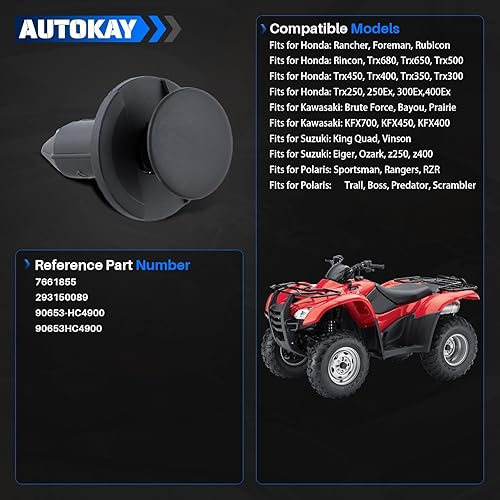 Miniatura 3 de AUTOKAY 100pcs ATV UTV Body Fastener Rivets Push Pin Fender Clips Fit for Suzuki King Quad Vinson for Honda Acura Rancher Can Am 293150089 Polaris