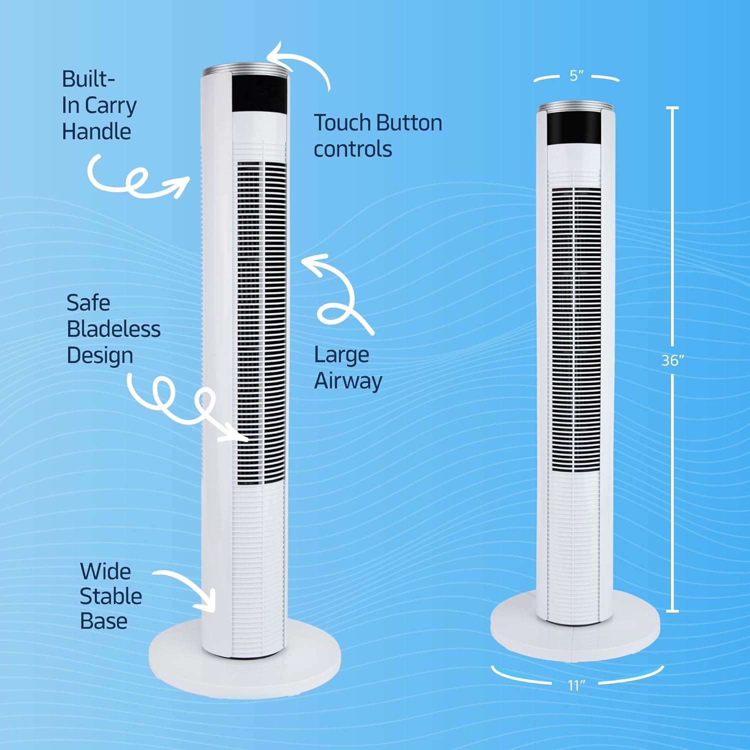 36” Oscillating Tower Fan, 3 Speed Portable Fan Tower With Remote Control, Quiet Operating Floor Fan for Bedroom with 7.5 Hr Auto Off Timer, Modern Design Room Cooling Fan For Home & Office