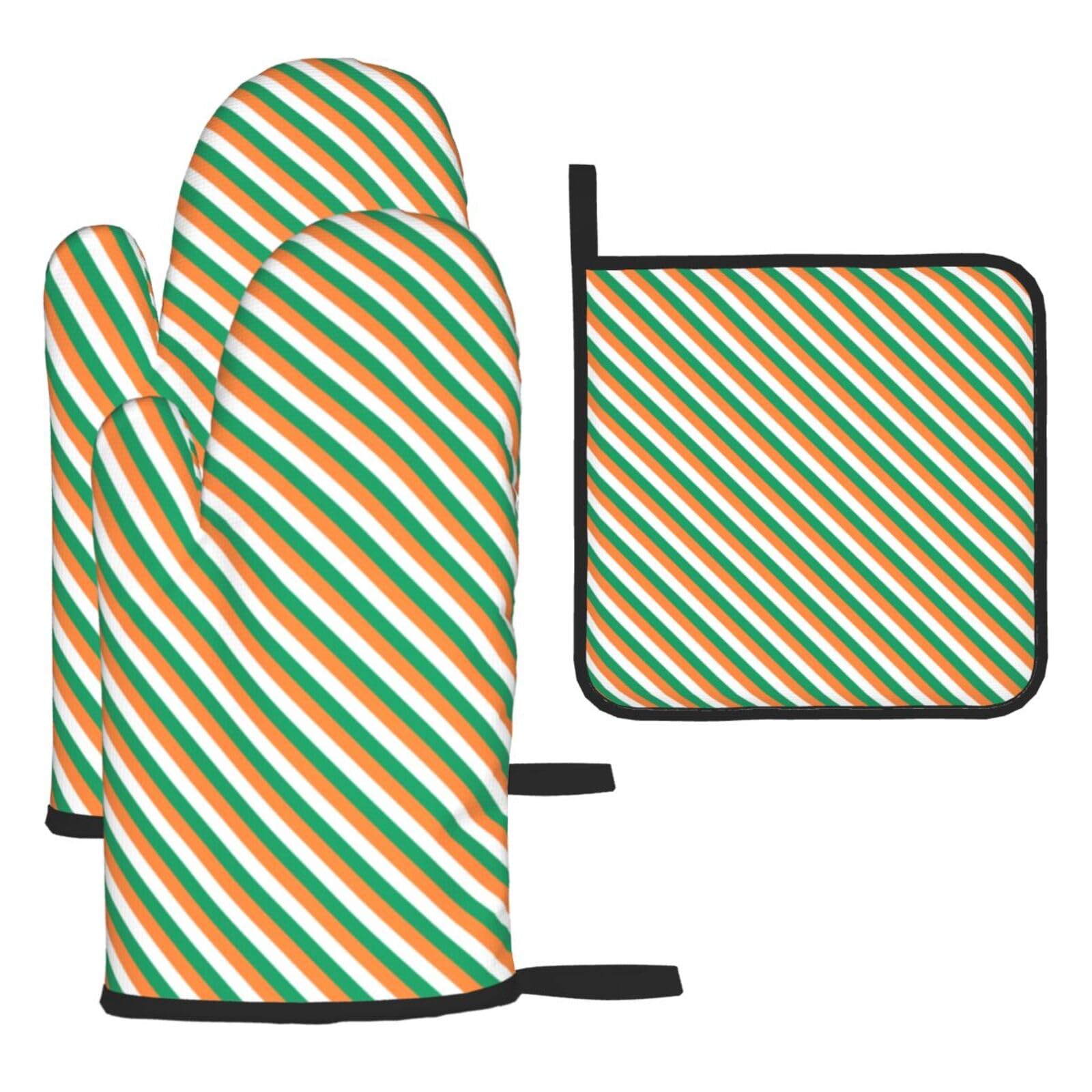 Yyoretp Black Irish Flag Print Oven Mitts And Potholders Bbq Gloves-Oven Mitts And Pot Holders For Cooking Baking
